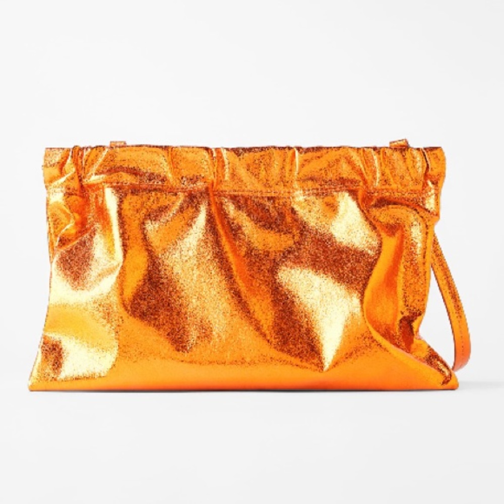 LAST TWO Zara Metallic Orange Clutch Crossbody Bag - Picture 2 of 7